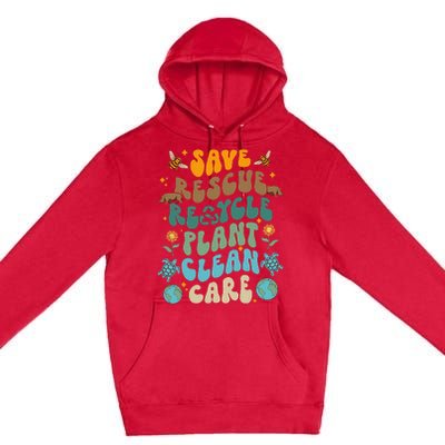 Retro Groovy Save Bees Rescue Animals Recycle Fun Earth Day Premium Pullover Hoodie