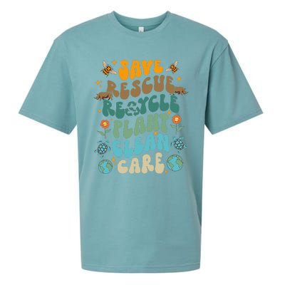 Retro Groovy Save Bees Rescue Animals Recycle Fun Earth Day Sueded Cloud Jersey T-Shirt