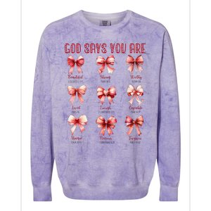 Retro God Says You Are Coquette Bow Cute Jesus Valentine Day Colorblast Crewneck Sweatshirt