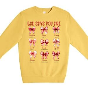 Retro God Says You Are Coquette Bow Cute Jesus Valentine Day Premium Crewneck Sweatshirt