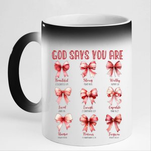 Retro God Says You Are Coquette Bow Cute Jesus Valentine Day 11oz Black Color Changing Mug