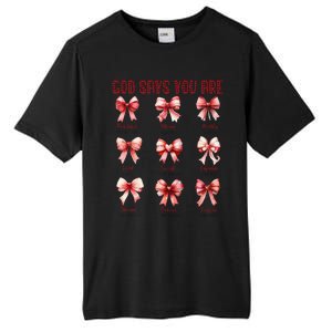 Retro God Says You Are Coquette Bow Cute Jesus Valentine Day Tall Fusion ChromaSoft Performance T-Shirt