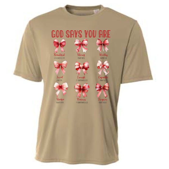 Retro God Says You Are Coquette Bow Cute Jesus Valentine Day Cooling Performance Crew T-Shirt