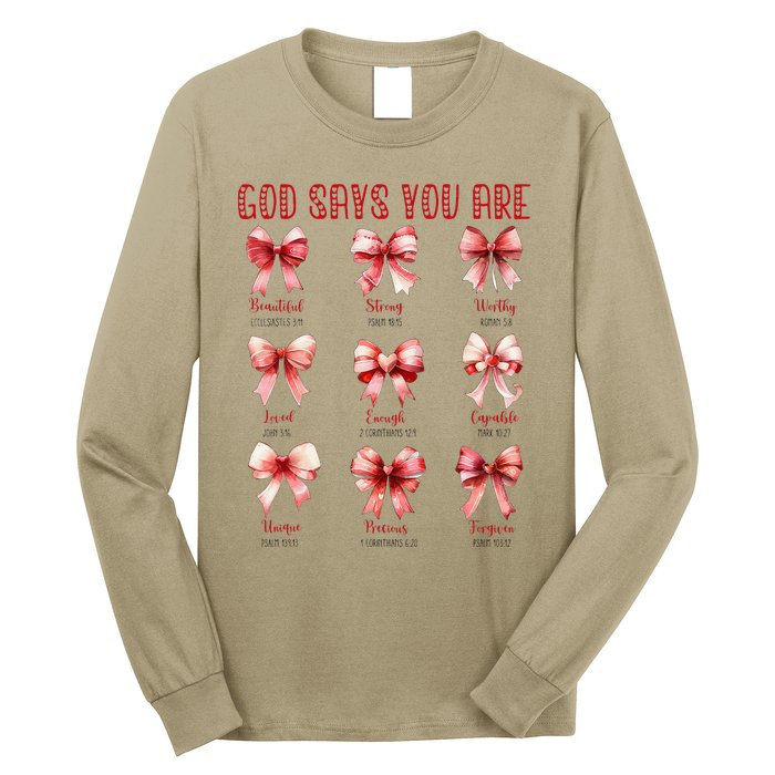 Retro God Says You Are Coquette Bow Cute Jesus Valentine Day Long Sleeve Shirt