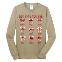 Retro God Says You Are Coquette Bow Cute Jesus Valentine Day Tall Long Sleeve T-Shirt