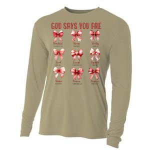 Retro God Says You Are Coquette Bow Cute Jesus Valentine Day Cooling Performance Long Sleeve Crew