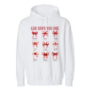 Retro God Says You Are Coquette Bow Cute Jesus Valentine Day Garment-Dyed Fleece Hoodie