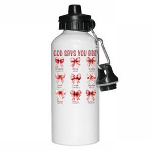 Retro God Says You Are Coquette Bow Cute Jesus Valentine Day Aluminum Water Bottle