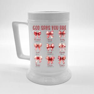 Retro God Says You Are Coquette Bow Cute Jesus Valentine Day Beer Stein