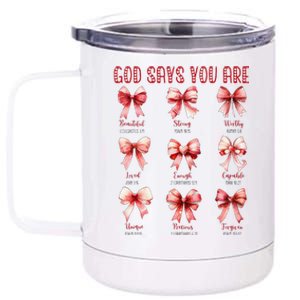 Retro God Says You Are Coquette Bow Cute Jesus Valentine Day 12 oz Stainless Steel Tumbler Cup