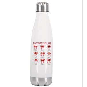 Retro God Says You Are Coquette Bow Cute Jesus Valentine Day Stainless Steel Insulated Water Bottle