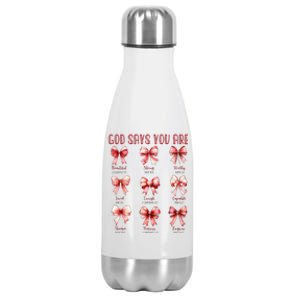 Retro God Says You Are Coquette Bow Cute Jesus Valentine Day Stainless Steel Insulated Water Bottle