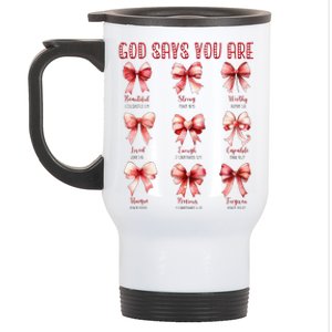 Retro God Says You Are Coquette Bow Cute Jesus Valentine Day Stainless Steel Travel Mug