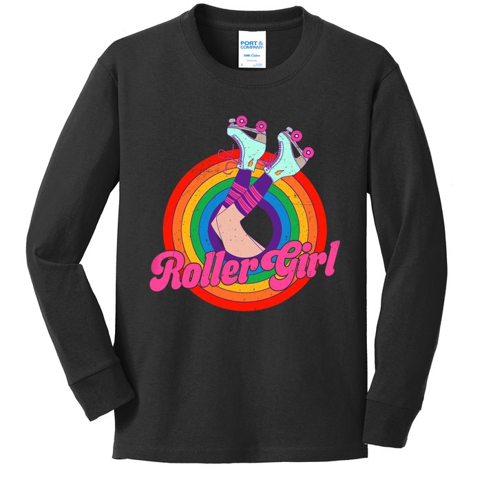 Roller Girl Skater Skating Retro Vintage 70s 80s Skates Kids Long Sleeve Shirt