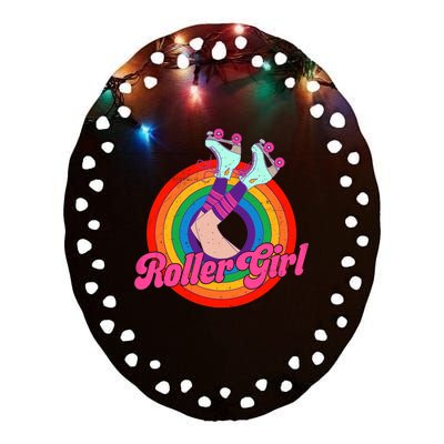 Roller Girl Skater Skating Retro Vintage 70s 80s Skates Ceramic Oval Ornament