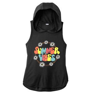 Retro Groovy Summer Vibes Sunflower Hello Summer Vacation Ladies PosiCharge Tri-Blend Wicking Draft Hoodie Tank