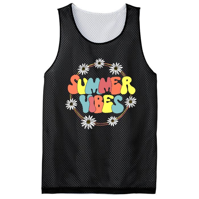 Retro Groovy Summer Vibes Sunflower Hello Summer Vacation Mesh Reversible Basketball Jersey Tank