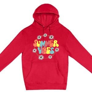 Retro Groovy Summer Vibes Sunflower Hello Summer Vacation Premium Pullover Hoodie