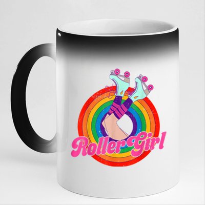 Roller Girl Skater Skating Retro Vintage 70s 80s Skates 11oz Black Color Changing Mug