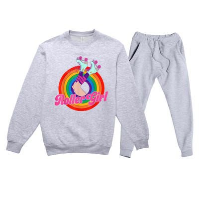 Roller Girl Skater Skating Retro Vintage 70s 80s Skates Premium Crewneck Sweatsuit Set