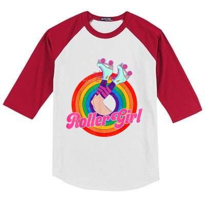 Roller Girl Skater Skating Retro Vintage 70s 80s Skates Kids Colorblock Raglan Jersey