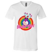 Roller Girl Skater Skating Retro Vintage 70s 80s Skates V-Neck T-Shirt