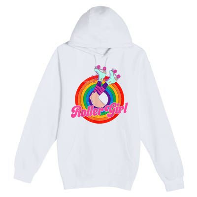 Roller Girl Skater Skating Retro Vintage 70s 80s Skates Premium Pullover Hoodie