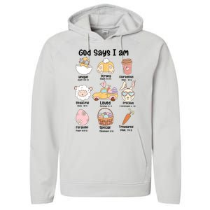 Retro God Says I Am Christian Jesus Happy Easter Day Bunny Performance Fleece Hoodie