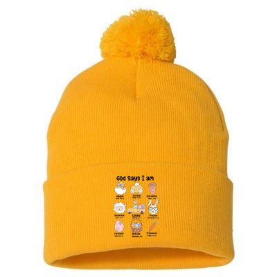 Retro God Says I Am Christian Jesus Happy Easter Day Bunny Pom Pom 12in Knit Beanie