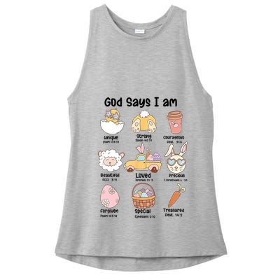 Retro God Says I Am Christian Jesus Happy Easter Day Bunny Ladies PosiCharge Tri-Blend Wicking Tank