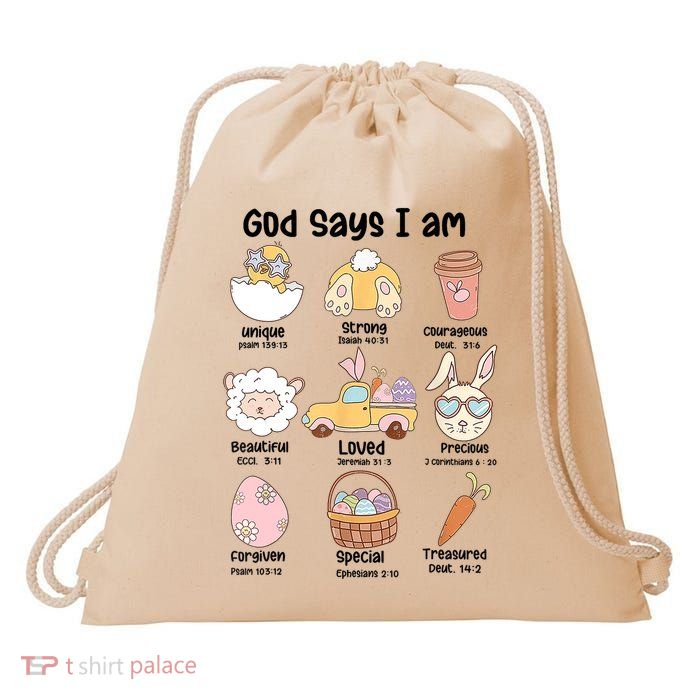 Retro God Says I Am Christian Jesus Happy Easter Day Bunny Drawstring Bag