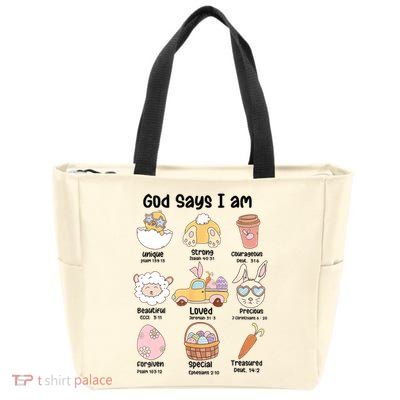 Retro God Says I Am Christian Jesus Happy Easter Day Bunny Zip Tote Bag