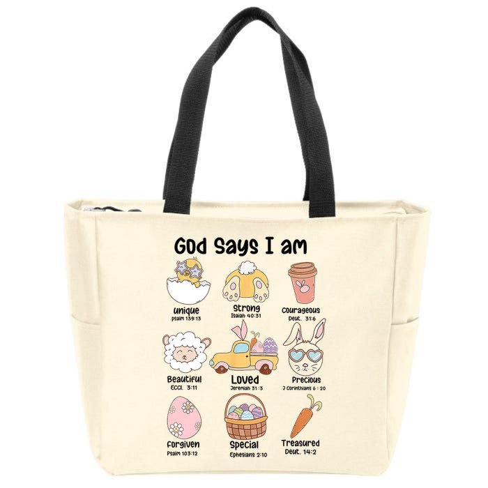 Retro God Says I Am Christian Jesus Happy Easter Day Bunny Zip Tote Bag