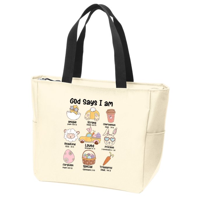 Retro God Says I Am Christian Jesus Happy Easter Day Bunny Zip Tote Bag
