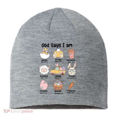 Retro God Says I Am Christian Jesus Happy Easter Day Bunny Sustainable Beanie