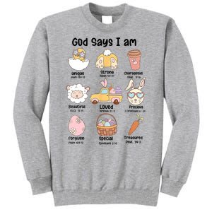 Retro God Says I Am Christian Jesus Happy Easter Day Bunny Tall Sweatshirt