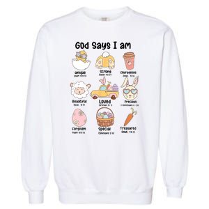 Retro God Says I Am Christian Jesus Happy Easter Day Bunny Garment-Dyed Sweatshirt