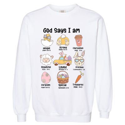 Retro God Says I Am Christian Jesus Happy Easter Day Bunny Garment-Dyed Sweatshirt