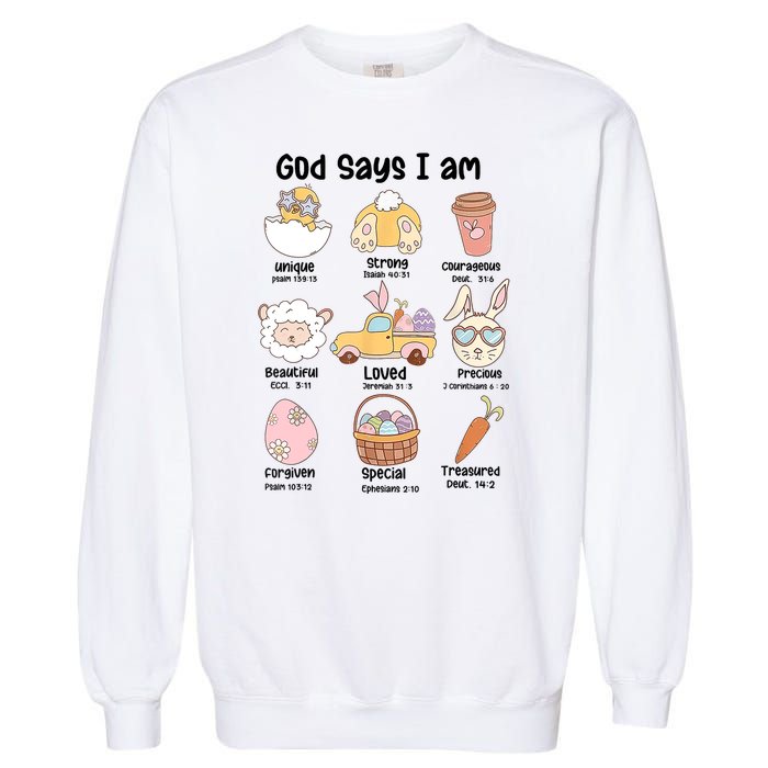 Retro God Says I Am Christian Jesus Happy Easter Day Bunny Garment-Dyed Sweatshirt