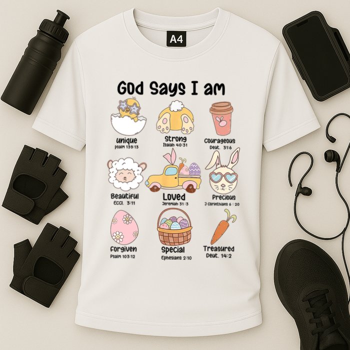 Retro God Says I Am Christian Jesus Happy Easter Day Bunny Cooling Performance Crew T-Shirt