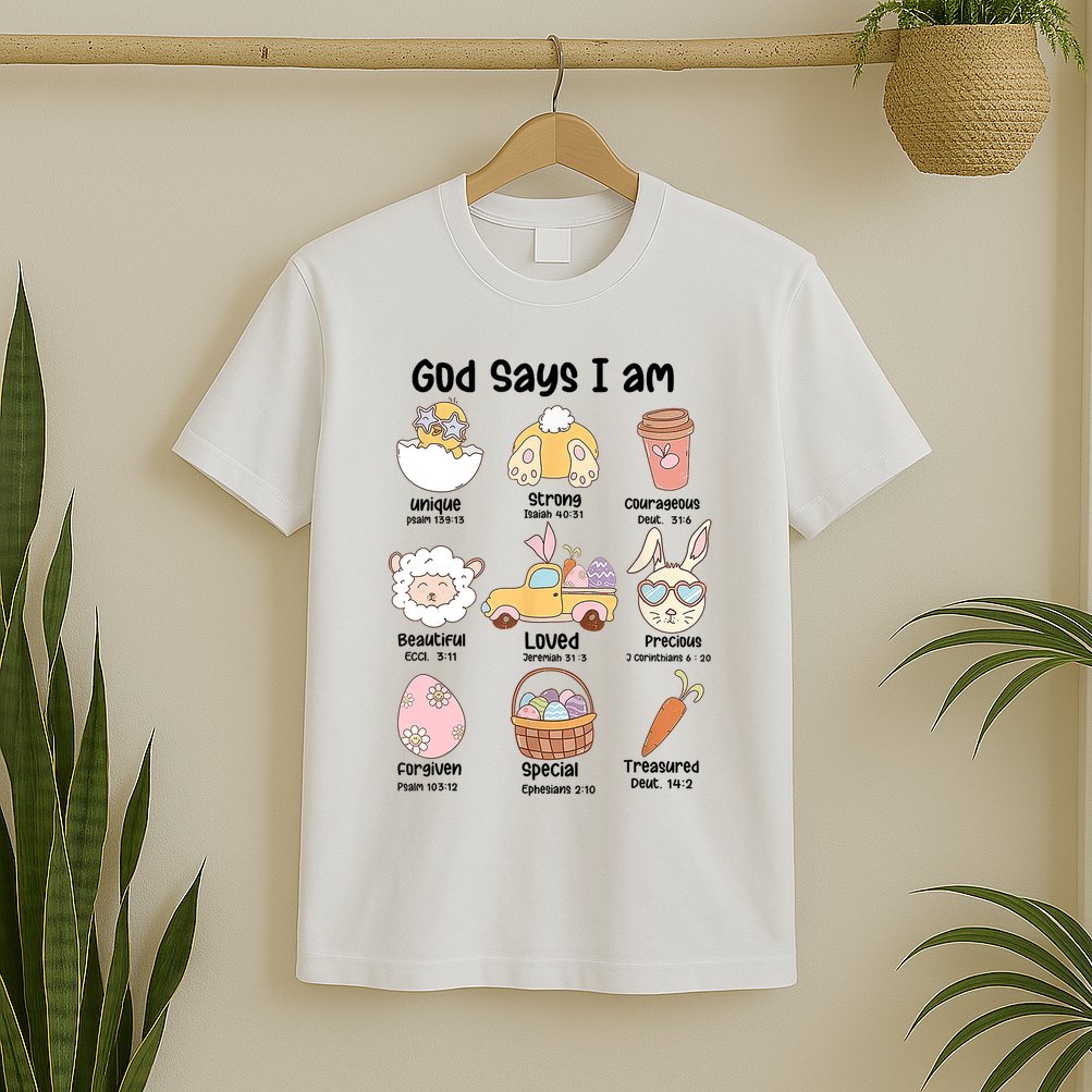 Retro God Says I Am Christian Jesus Happy Easter Day Bunny T-Shirt