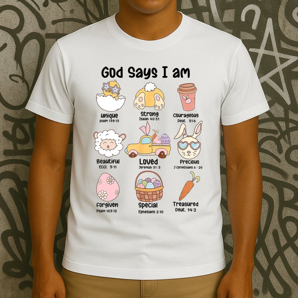 Retro God Says I Am Christian Jesus Happy Easter Day Bunny T-Shirt