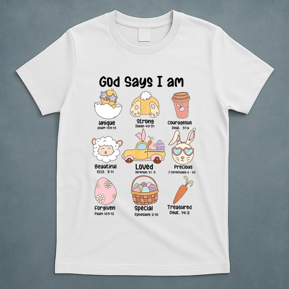 Retro God Says I Am Christian Jesus Happy Easter Day Bunny T-Shirt
