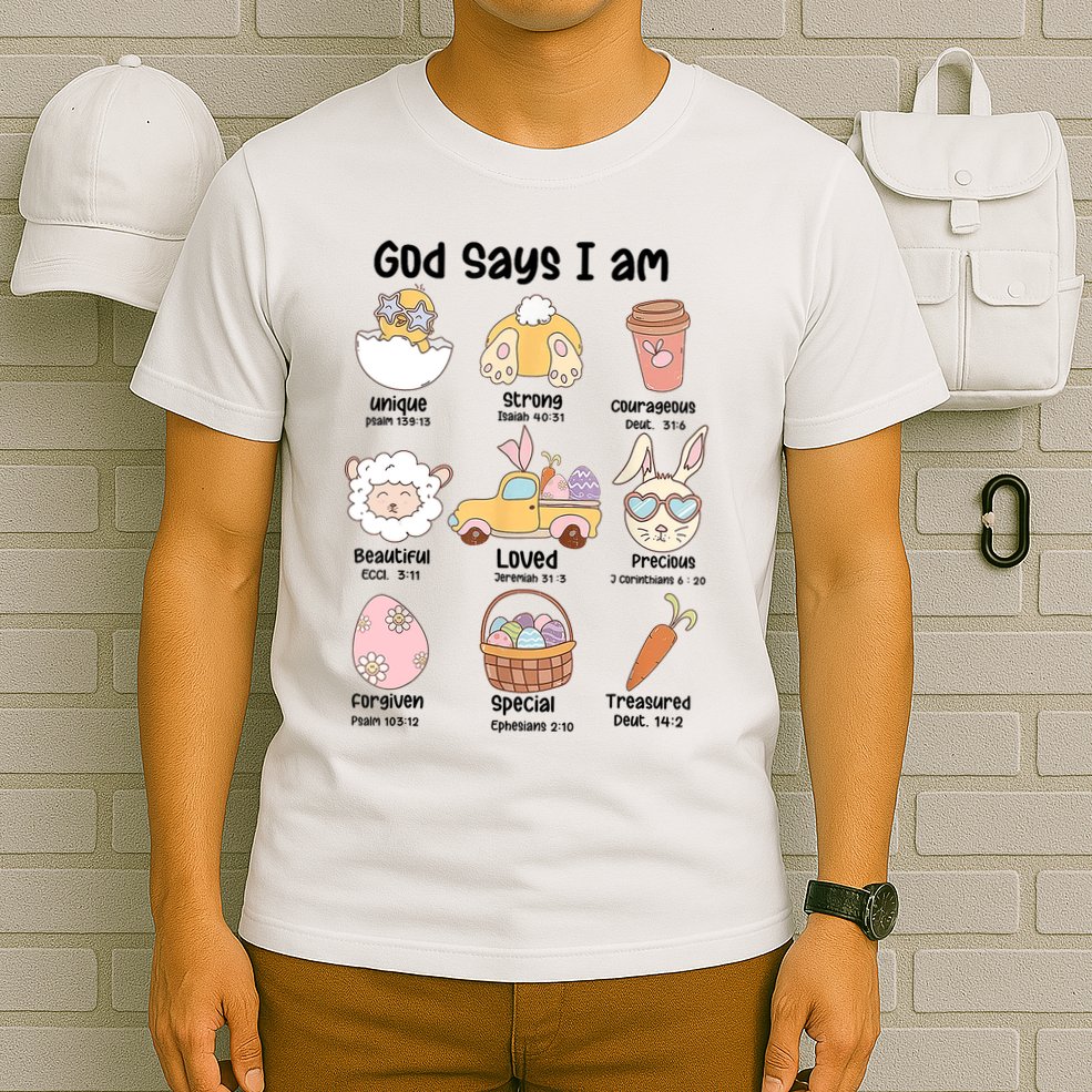 Retro God Says I Am Christian Jesus Happy Easter Day Bunny T-Shirt