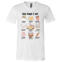 Retro God Says I Am Christian Jesus Happy Easter Day Bunny V-Neck T-Shirt