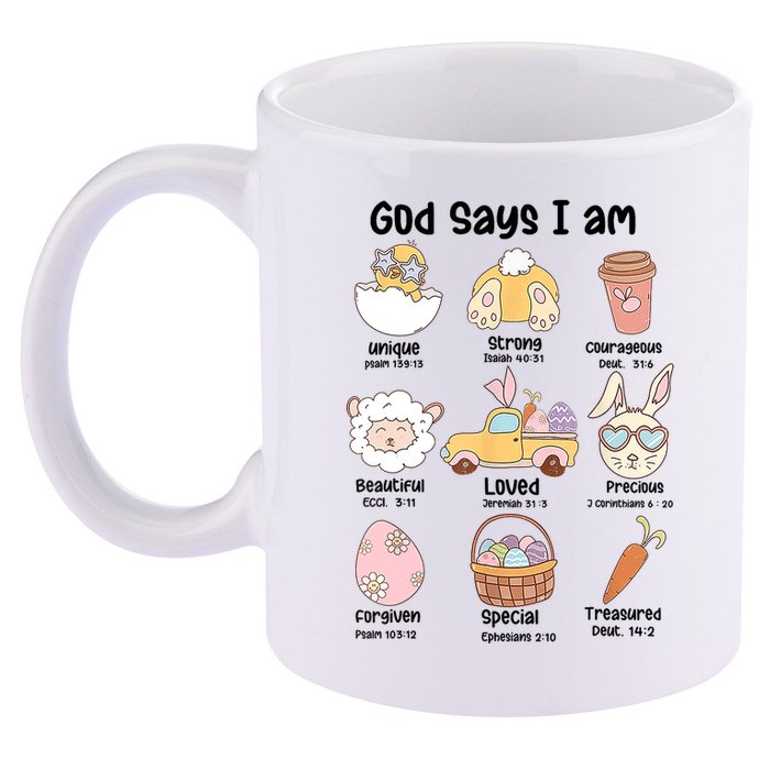 Retro God Says I Am Christian Jesus Happy Easter Day Bunny 11oz C Handle Ceramic Mug