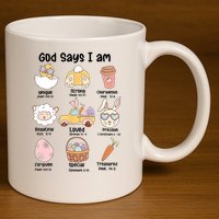 Retro God Says I Am Christian Jesus Happy Easter Day Bunny 11oz C Handle Ceramic Mug