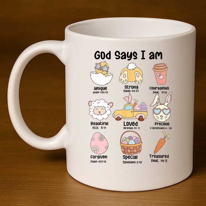 Retro God Says I Am Christian Jesus Happy Easter Day Bunny 11oz C Handle Ceramic Mug