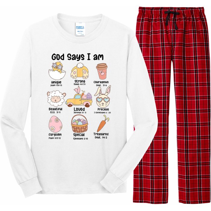 Retro God Says I Am Christian Jesus Happy Easter Day Bunny Long Sleeve Pajama Set