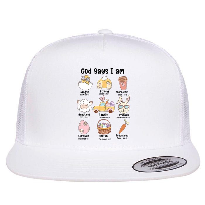 Retro God Says I Am Christian Jesus Happy Easter Day Bunny Flat Bill Trucker Hat